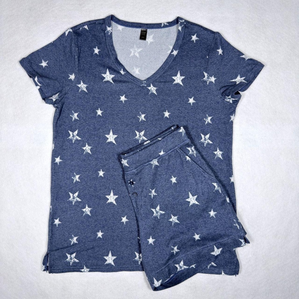 32 Degrees Cool Womens Sleepwear Set Vintage Star Blue V-Neck Shirt and Shorts S